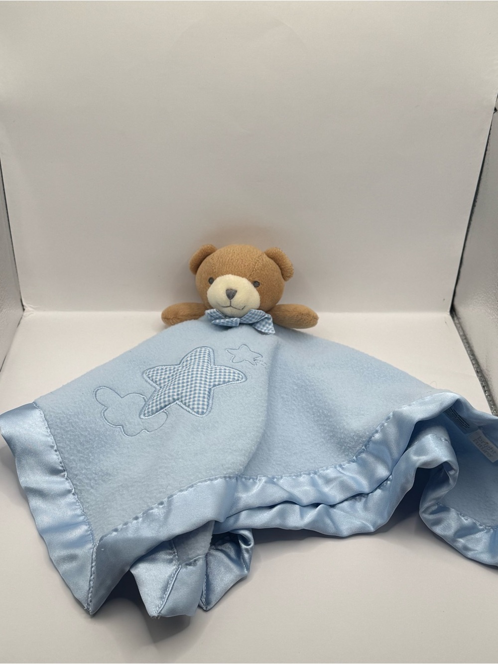 Bright Future Baby Bear Lovey Blanket Soother Plush Blue Fleece Satin Trim